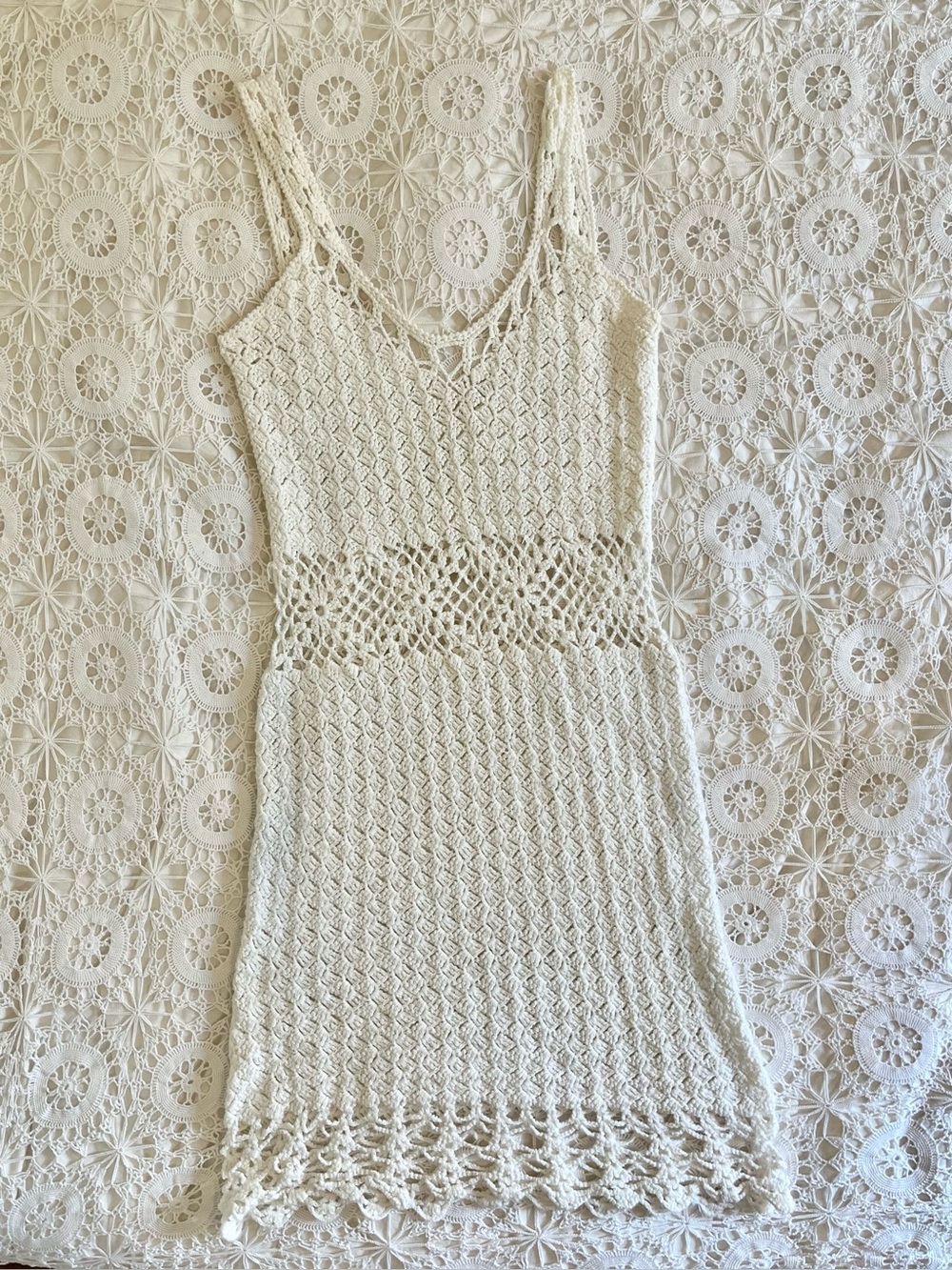 Vintage handmade white crochet sleeveless dress